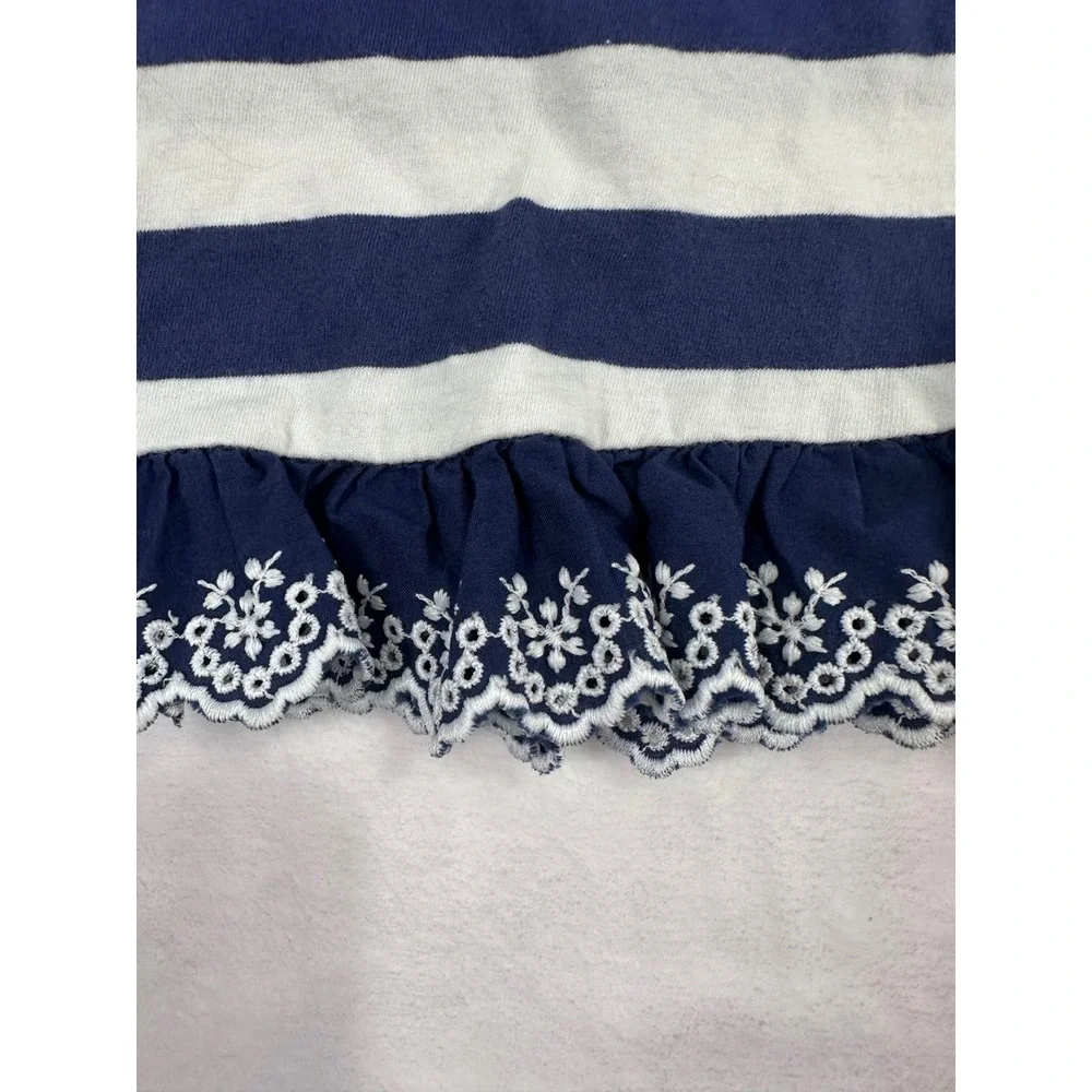Ralph Lauren Striped Ruffle Hem Top 24M Navy White Tennis Logo Toddler Girls